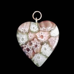 Glass Heart Millefiori Pendant in Pink and Green